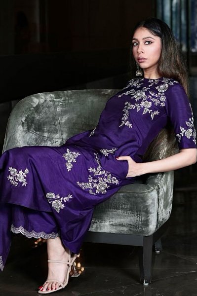 Indigo Purple  Embroidered Kurta Set