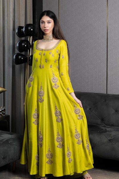 Lime Embroidered Anarkali Set