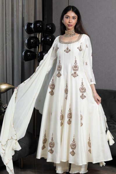 Ivory Embroidered Anarkali Set