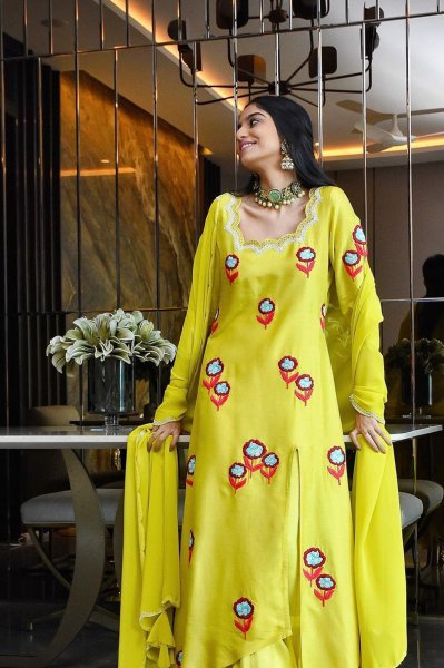 Yellow Embridered Tunic set