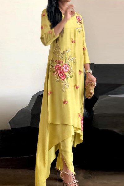 Yellow Emroidered Kurta Set