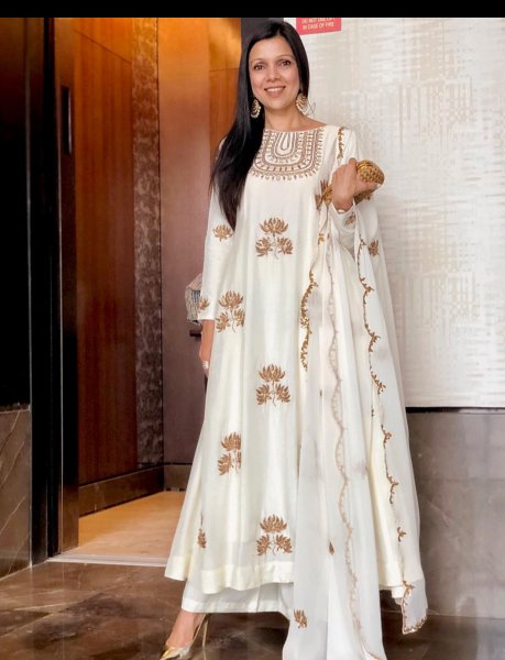 Ivory  Embroidered Anarkali Set