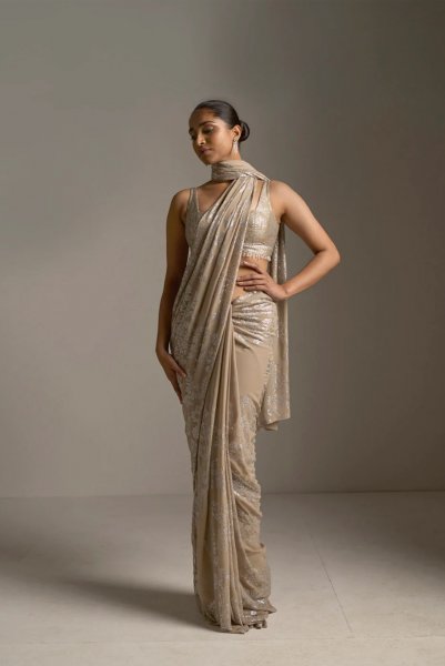 Champagne Crystal Saree