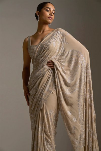 Champagne Crystal Saree