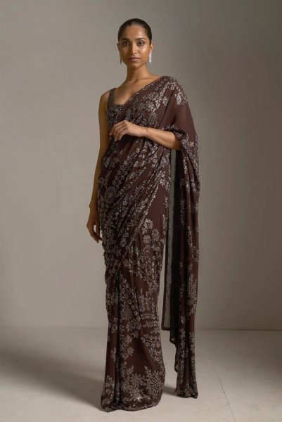 Wine Crystal Saree