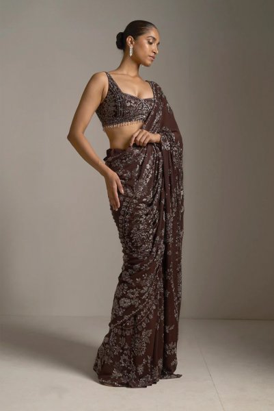 Wine Crystal Saree