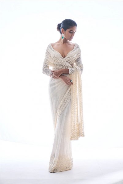 Ivory Sequin Saree