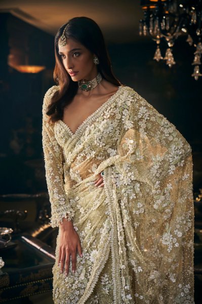 Sage Green Three-Dimensional Saree