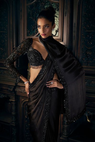 Black Stitched Saree