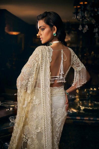 Ivory Three-dimensional Saree