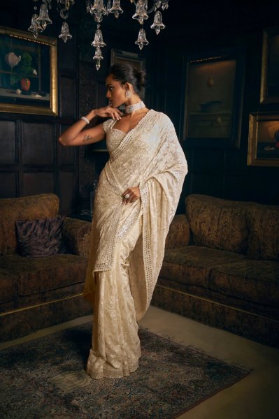 Ivory Thread Work Saree