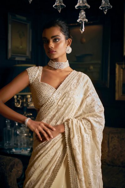 Ivory Thread Work Saree