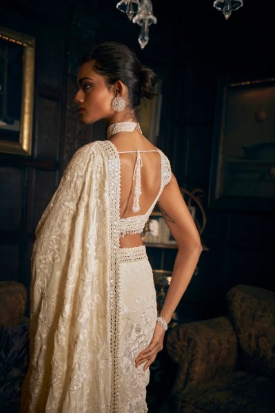 Ivory Thread Work Saree