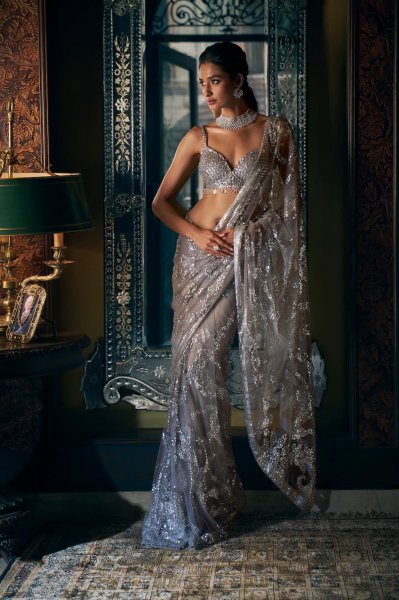 Steel Grey Sequin Saree