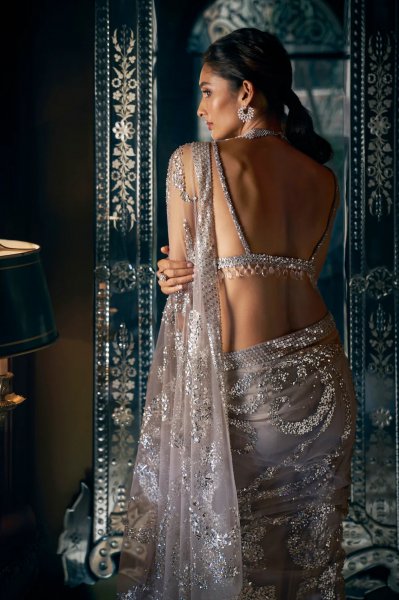 Steel Grey Sequin Saree