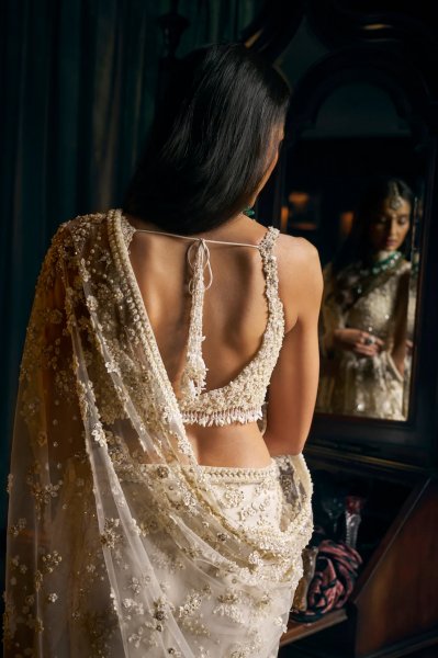 Ivory Three-Dimensional Saree