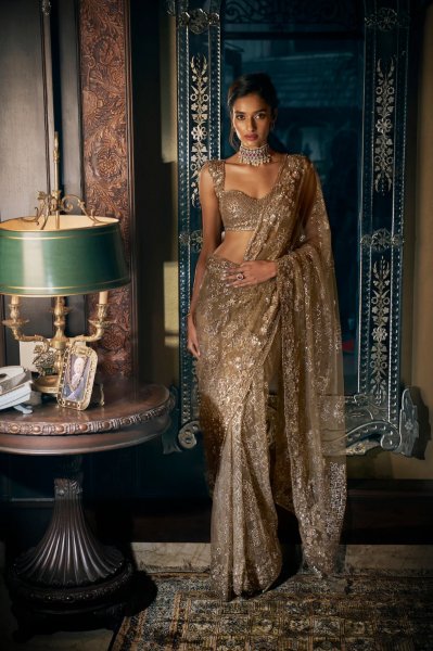 Antique Gold Sequin Saree