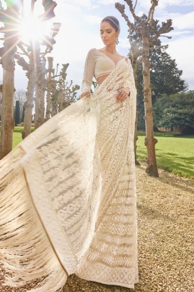 Nude Cream Stripe Saree