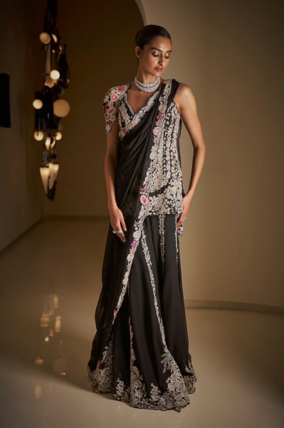 Black Silver Sharara Set