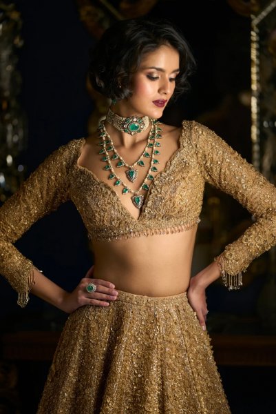 Gold Three-Dimensional Lehenga Set