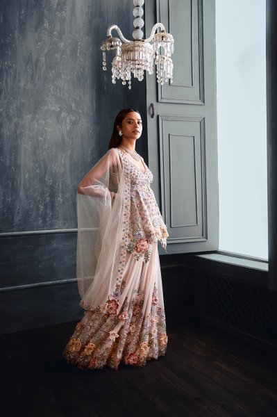 Three-Dimensional Floral Sharara Set