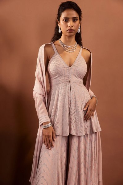 Dusty Pink Crystal Sharara Set