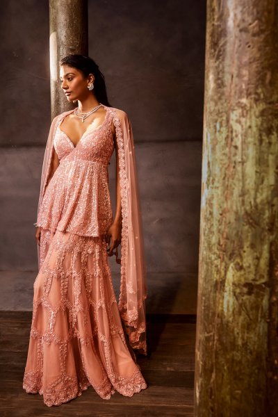 Rose Pink Sequin Sharara Set