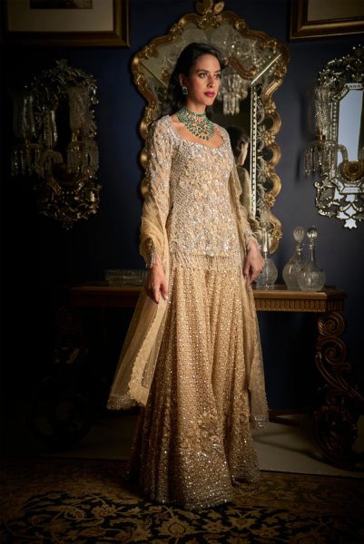 Nude Silver Sharara Set