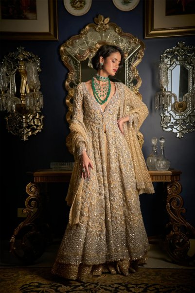 Nude Silver High-Low Sharara Set