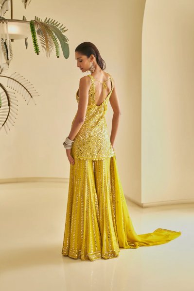 Yellow Mirror Work Sharara Set