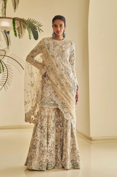 Nude Floral Sharara Set