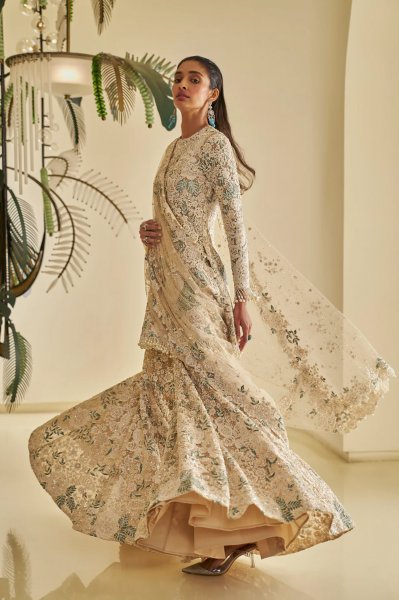 Nude Floral Sharara Set