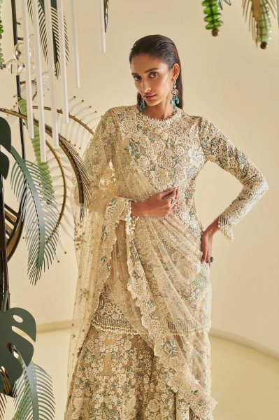 Nude Floral Sharara Set