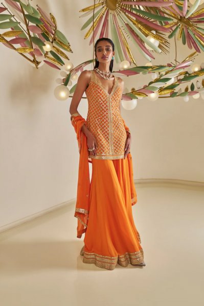 Orange Gota Patti Sharara Set