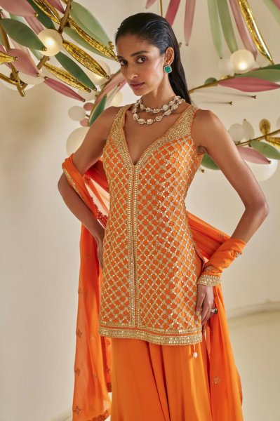 Orange Gota Patti Sharara Set