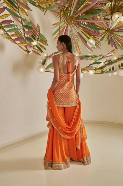 Orange Gota Patti Sharara Set