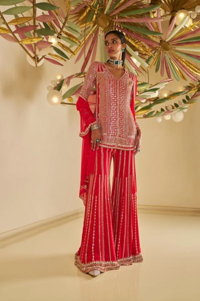 Red Georgette Sharara Set