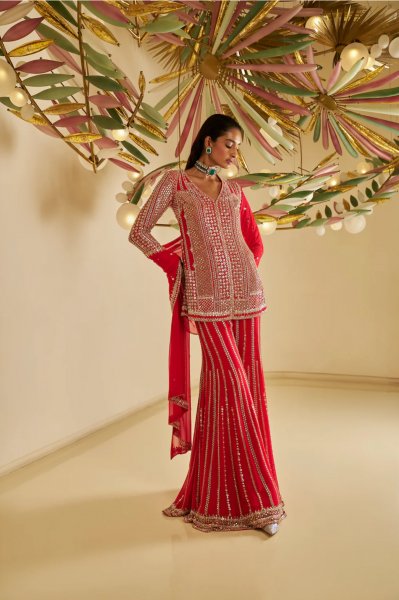 Red Georgette Sharara Set