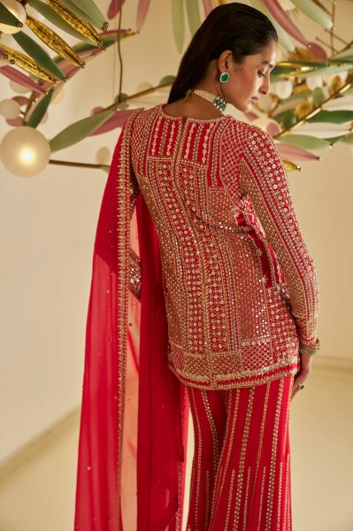 Red Georgette Sharara Set