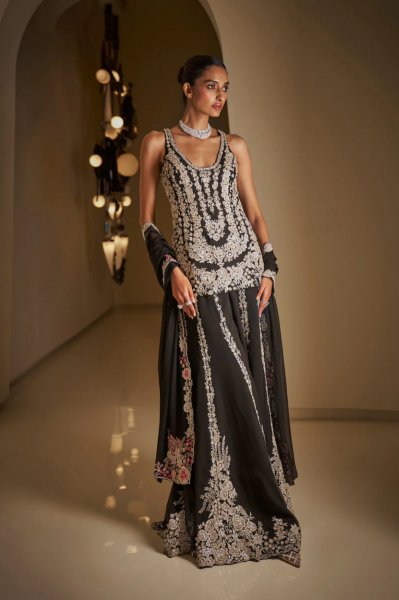 Black Silver Sharara Set