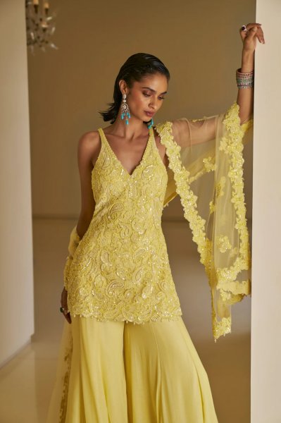 Yellow Dori Sharara Set