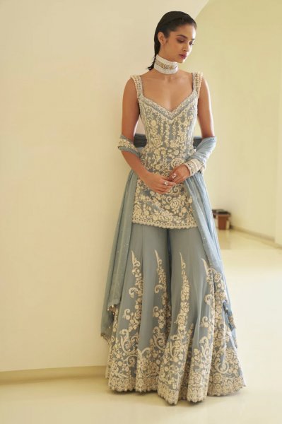 Blue Pearl Sharara Set