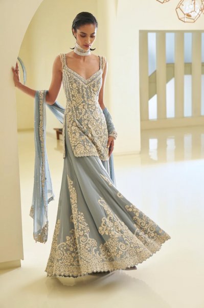 Blue Pearl Sharara Set