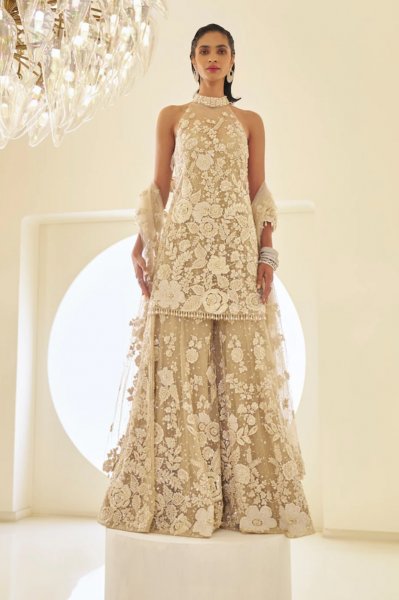 Nude Three-Dimensional Sharara Set