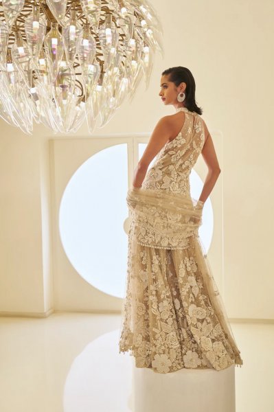 Nude Three-Dimensional Sharara Set