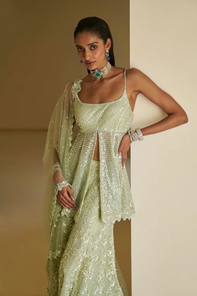 Mint Green Sequin Sharara Set