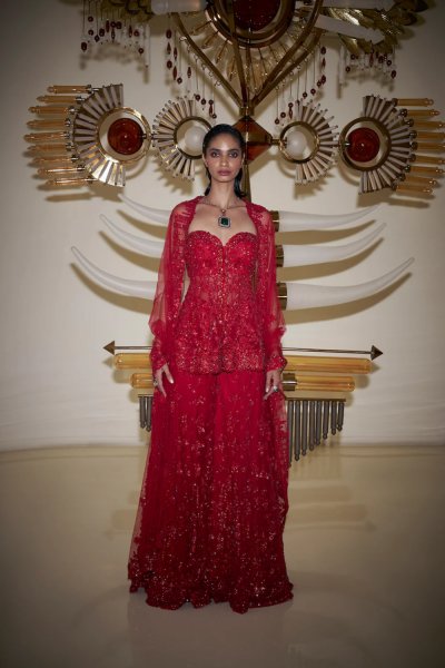 Off-Shoulder Red Sharara Set