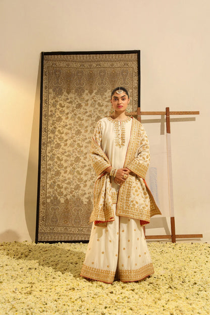 Suleman - Daisy Ivory Kurta with Sharara and Odhni