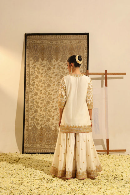 Suleman - Daisy Ivory Kurta with Sharara and Odhni