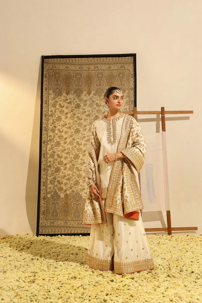 Suleman - Daisy Ivory Kurta with Sharara and Odhni